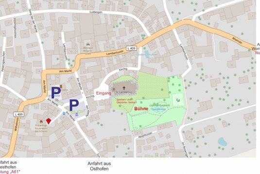 Anfahrt und Parken, &copy; OpenStreetMap