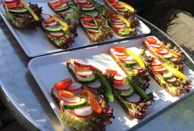 Lecker und gesund waren die Kostproben bei der Kultur-Genuss-F&uuml;hrung an der Dalsheimer Fleckenmauer &copy; VG Wonnegau